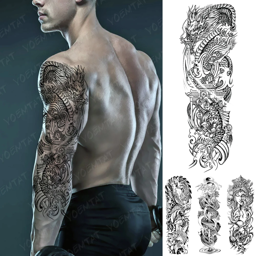 

Large Full Arm Sleeve Tattoo Dragon Falls Waterproof Temporary Tatoo Sticker Japanese Tradition Men Women Body Art Tatto