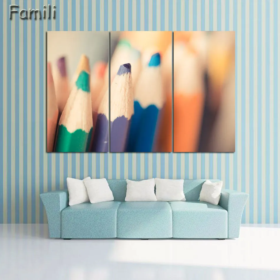 

3 Panels Colourful feathers color pen fresh look modern flower painting wall art decorative image painting on canvas prints