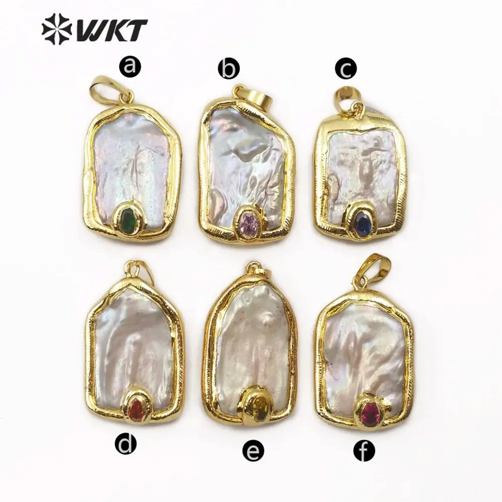 WT-JP156 Natural Freshwater Pearl Pendant Random Shape Multi Color Stone Pave With Gold Electroplated Pendant Fashion  Jewelry