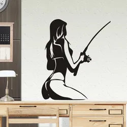 Sexy Girl Go Fishing Sticker Bucket Tackle Shop Fishhook Sticker Fish Tank Boat Box Funny Vinyl Car Decal