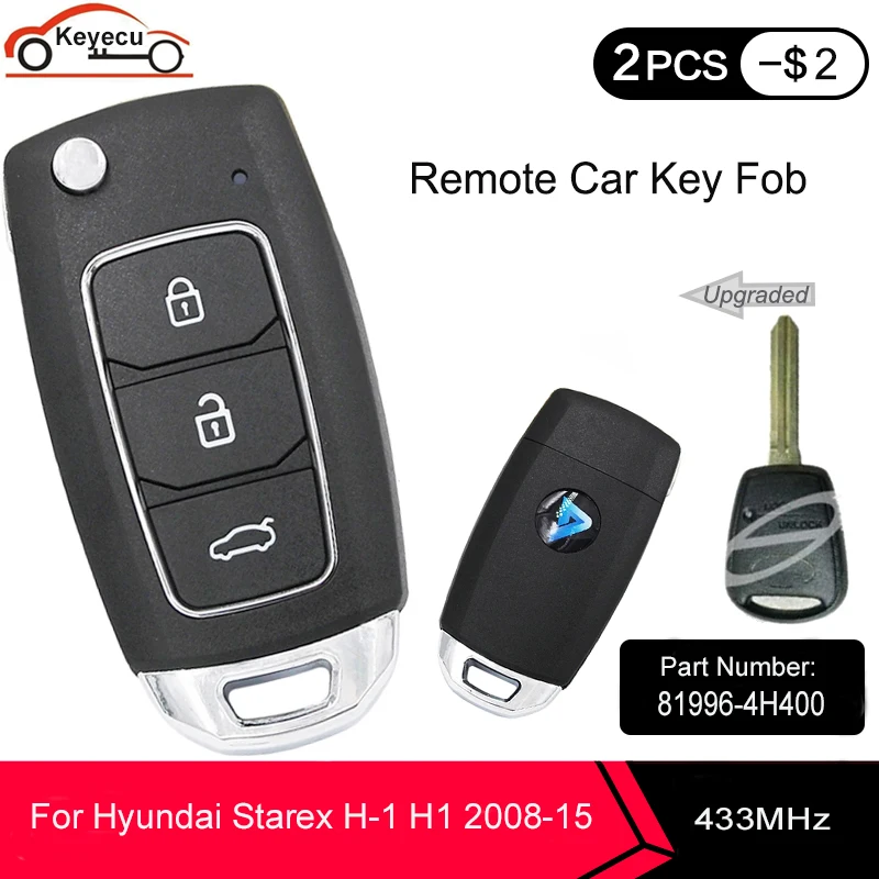 KEYECU-Auto atualizado Flip remoto Key Fob, 3 botões, 433MHz, chip ID46 para Hyundai Starex H-1 H1 2008-2015, 81996-4H400 819964H400