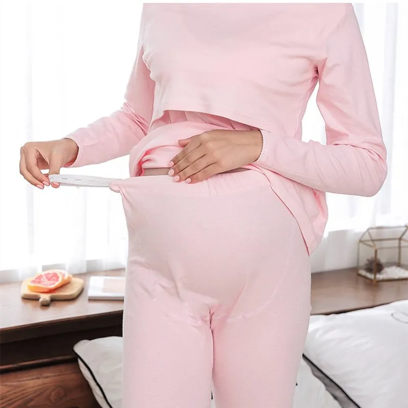 2Pcsหญิงตั้งครรภ์เสื้อผ้าCotton Maternity Longกางเกงความร้อนผิวBreathableนุ่มสบายBottomingกางเกง