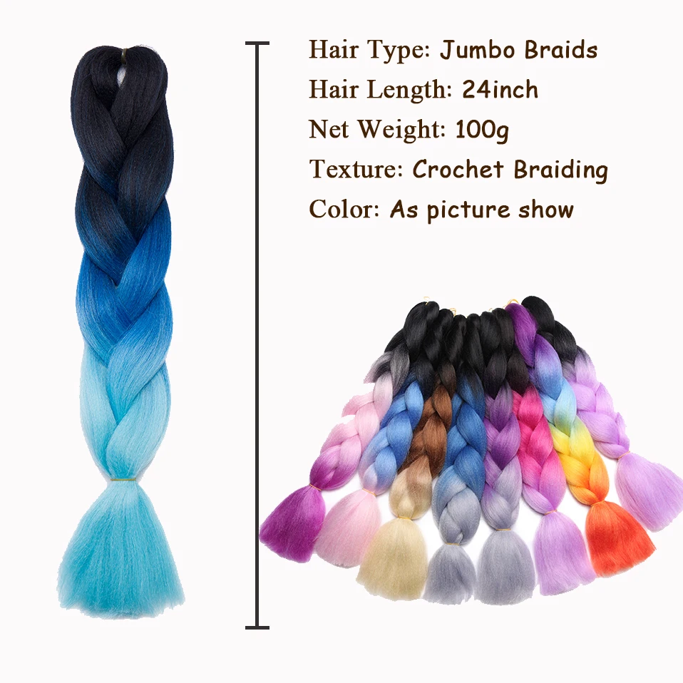 My-Lady 24 Inch Jumbo Braids Synthetic Single Ombre Color Glowing Crochet Braiding Hair Wholesale Twist Rainbow Hair Kanekalone