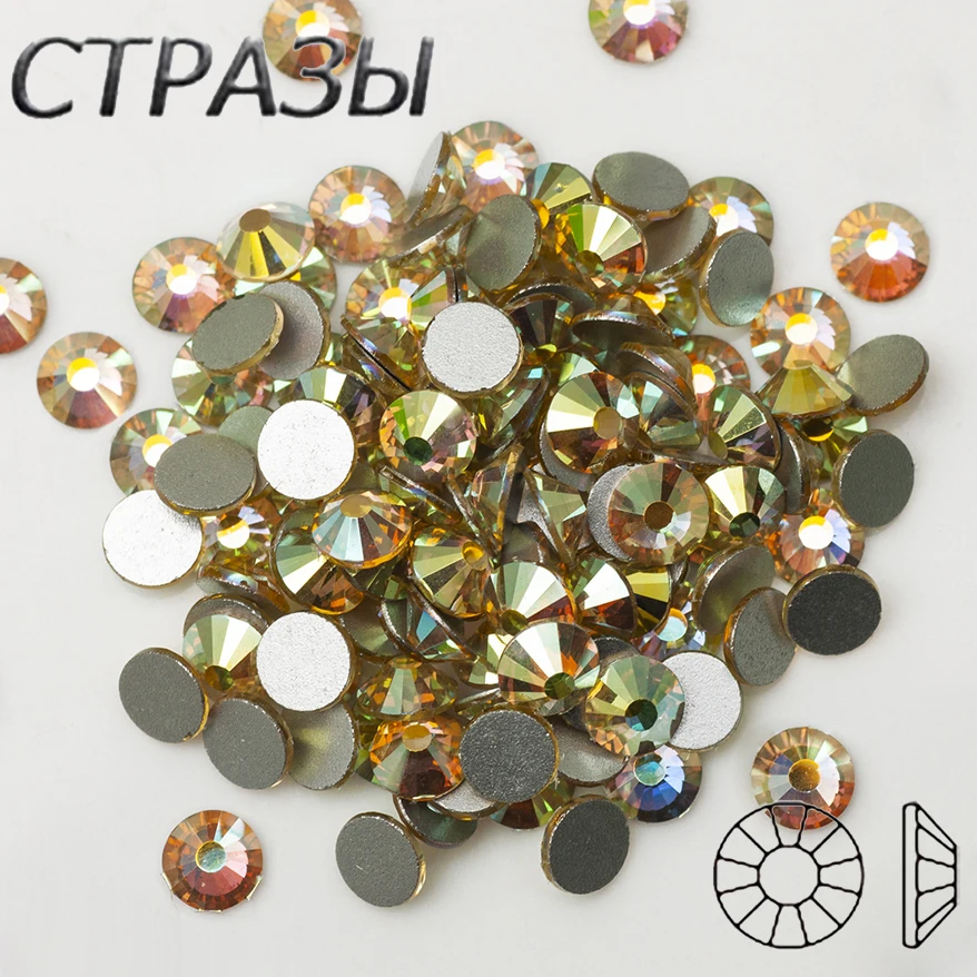 5A SS16 SS20 SS30 Jonquil AB Flatback Crystal Nail Rhinestones Non Hotfix Glass Strass for DIY Crafts Garment Nail art