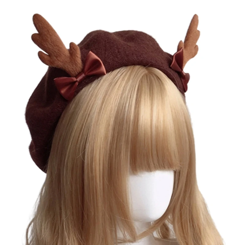 Kawaii Antler Beret Lolita Beret Hat Cute Deer Antlers JK Hat Winter Warm Beanie Hat Cosplay Party Costume Headwear .