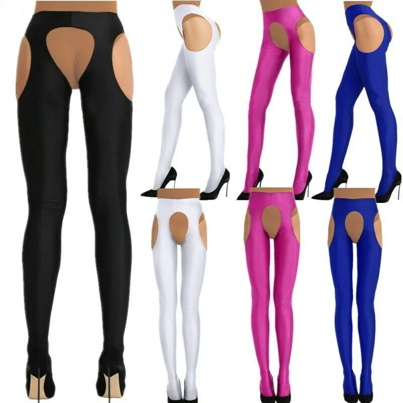 #S-XL Women Hollow Out Open Crotch Pantyhose Exotic Lingerie Long Stockings Suspender Tights Bodystockings Pole Dancing Costume