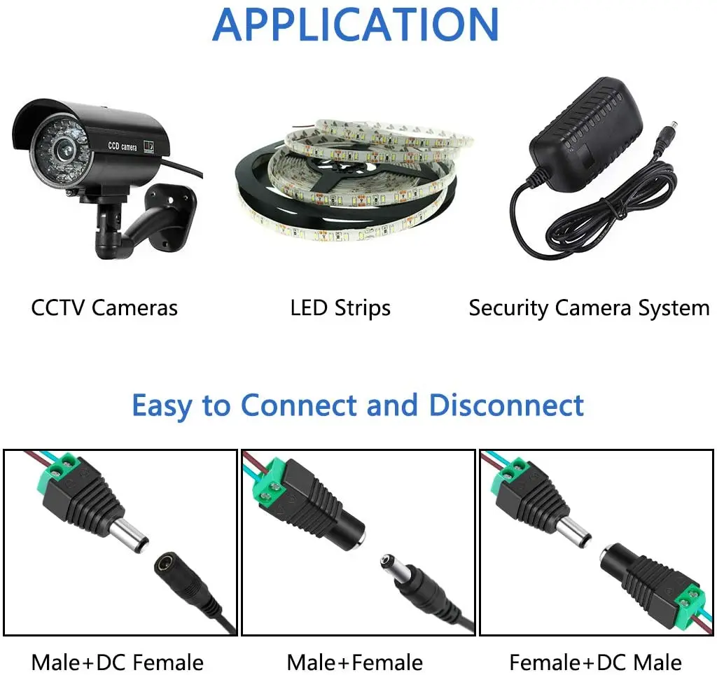 Male Female DC Connector Adapter 2.1mm x 5.5mm 3V-36V 5A Power Jack Wire Conenctor For LED Strip CCTV Camera DVR