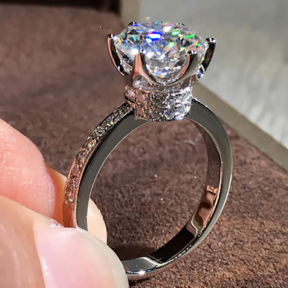 

Custom Solid 18K Au750 White Gold Ring Women Wedding Party Engagement Ring 1 2 3 4 5 Carat Round Crown Moissanite Diamond Ring