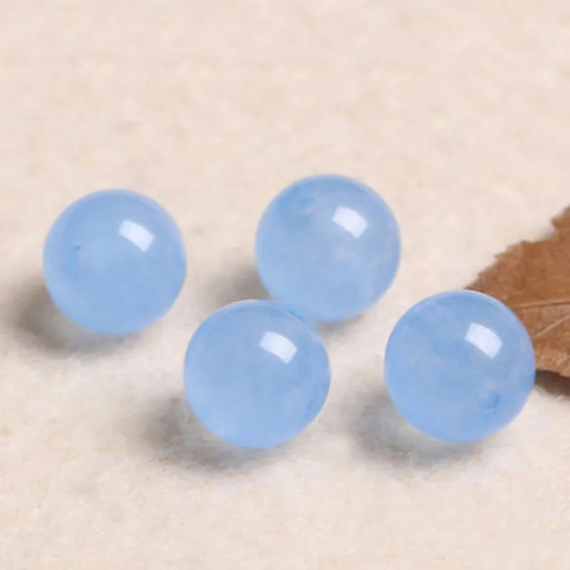 4A Natural Light Blue Chalcedony Quartz Crystal Single Bead DIY Jewelry Making