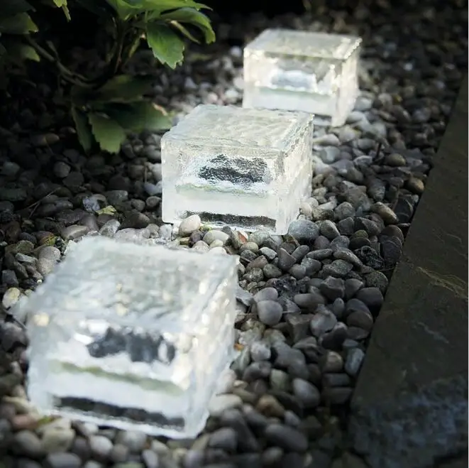 

10pcs/lot Waterproof Solar Power LED Ground Crystal Glass Ice Brick Shape Outdoor Yard Garden Light Landscape Underground Lamps