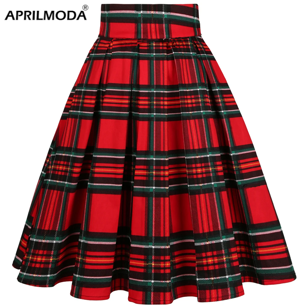 Retro Vintage Women Goth Pleated Plaid Skirt Glir High Waist Midi Japanese School Harajuku Cosplay 40s 50s 60s Rockabilly Skirts