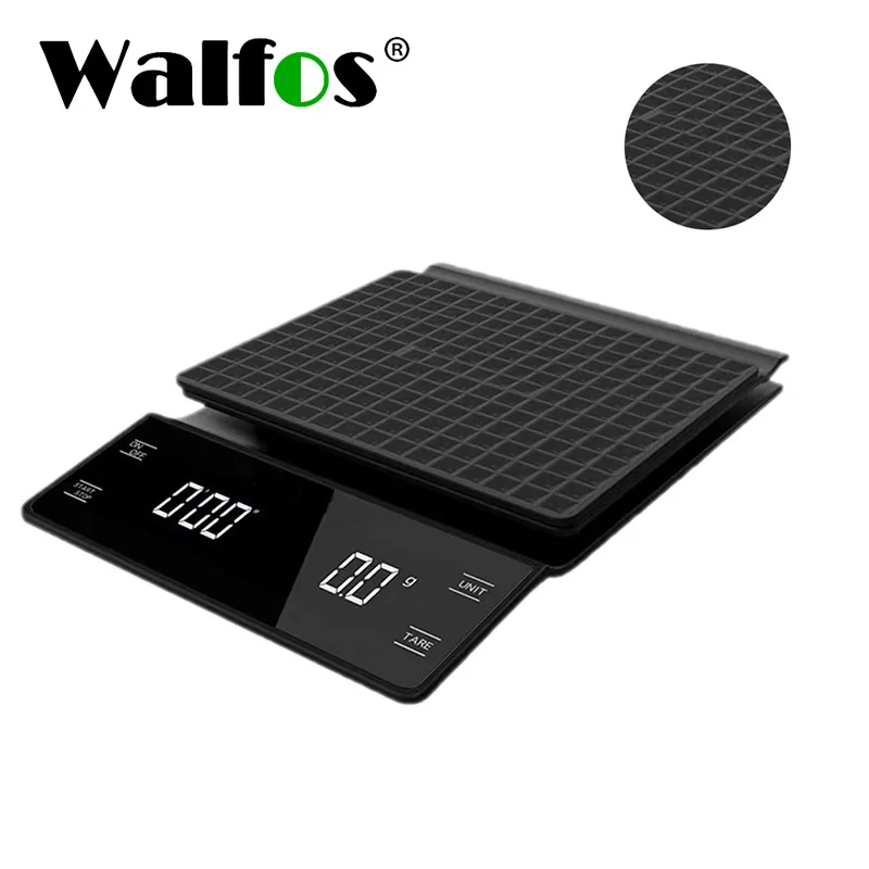 Walfos 3kg/0.1g Electronic Coffee Scale with Timer High Accuracy Digital Kitchen Scale Coffee Weight Balance Without Battery