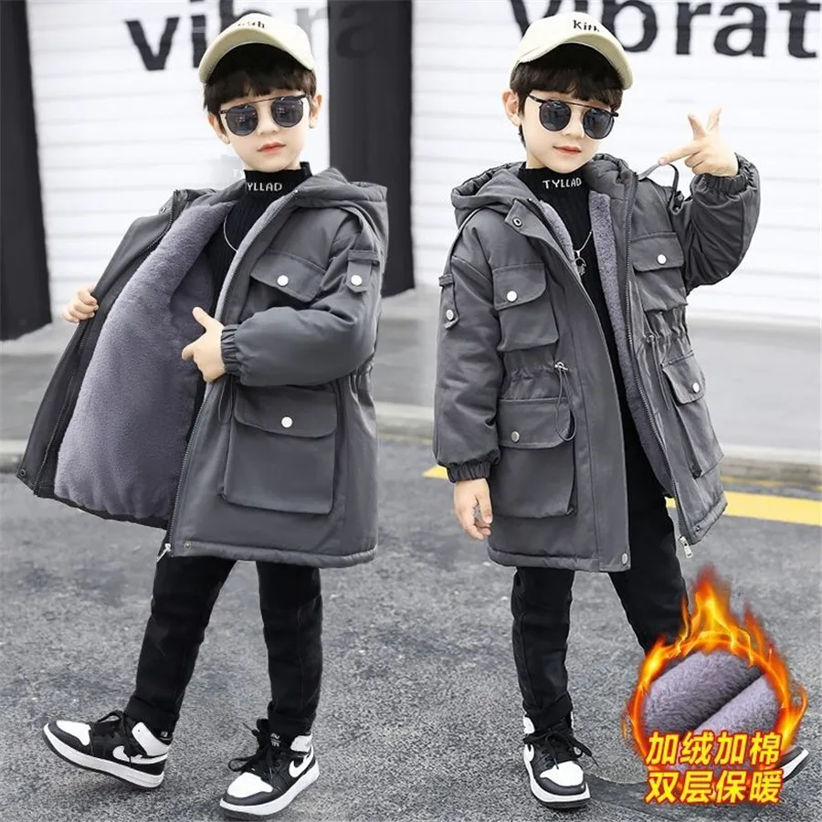 2023 Boys Winter Coat Hooded Thick Warm Long Down Jacket For Boys 5-14 Years Kids Teenage Boy Outerwear Parka