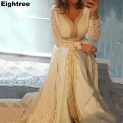 Eightree Lace Moroccan Caftan Evening Dresses Gold Appliques Special Occasion Dresses Arabic Muslim Long Evening Party Gowns