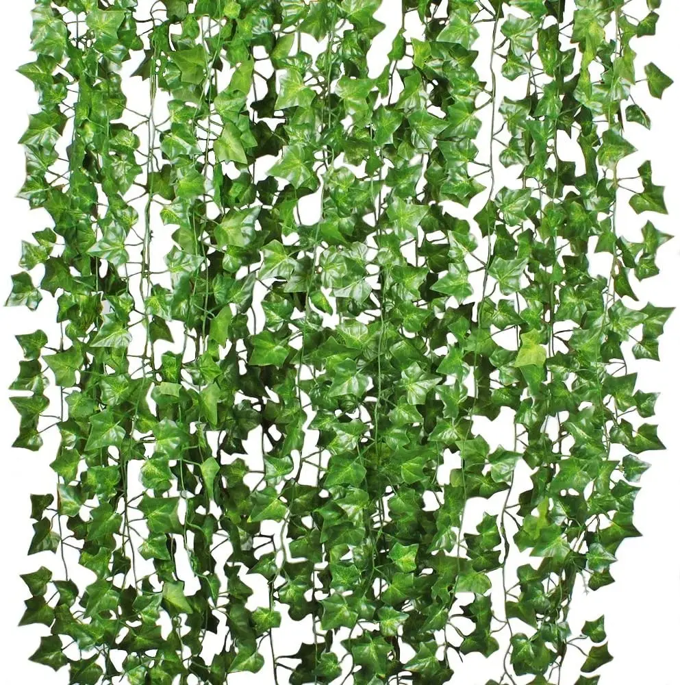 12 Strands Artificial Ivy Leaf Plants Vine Hanging Garland Fake Foliage Flowers Home Kitchen Garden Office Wedding Wall Decor