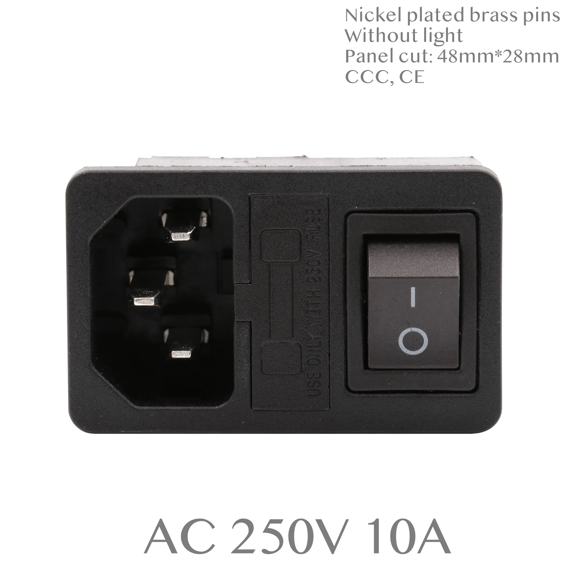 1 Buah AC Kabel Daya Soket Masuk Wadah Konektor Listrik dengan Tempat Sekring Hidup Mati Sakelar Rocker IEC320 C14 CCC CE AC 250V 10A