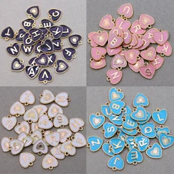 26pcs/set Heart-shaped Alphabet Letter Double Face Enamel Charms Gold color 15*15mm pendants jewelry making Handmade craft