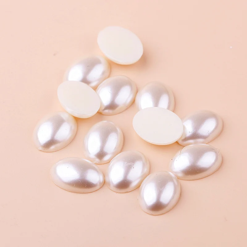 Ivory/White Oval Shape Flatback Pearl For DIY Scrapbook Stones for Clothes Jewelry Nail Tips Crafts Beads