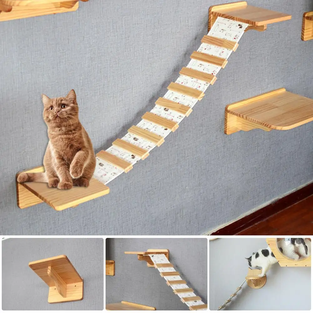 

Pet Wall-Mounted Jumping Platform Cat Ladder Steps Cat Scratching Toys Pet Cat Wall Mount Staircase Climbing Shelf Cat Climber