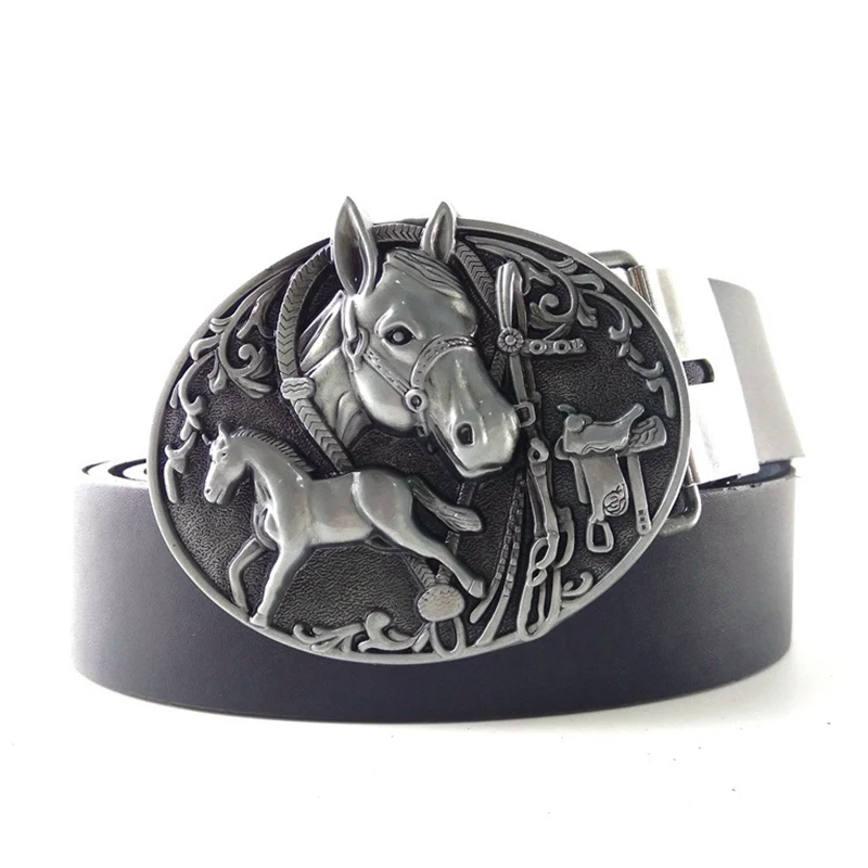 Black Casual Western Men's Waist Hip Belt Horse Metal Buckle Cowboy Fashion Accessories for Clothing Boyfriend Birthday Gifts