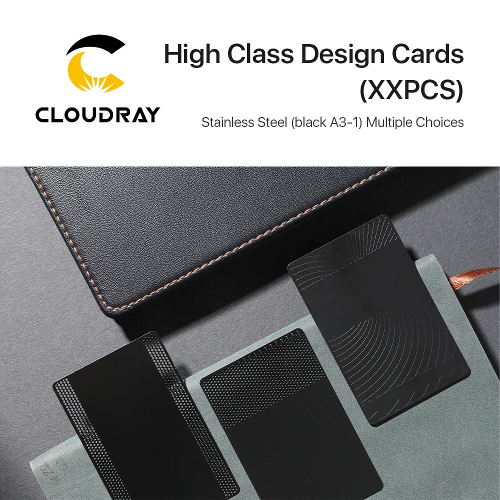 Cloudray – cartes de conception de haute qualité, 6 sortes de cartes noires en acier inoxydable, pour bricolage, marquage Laser, carte postale