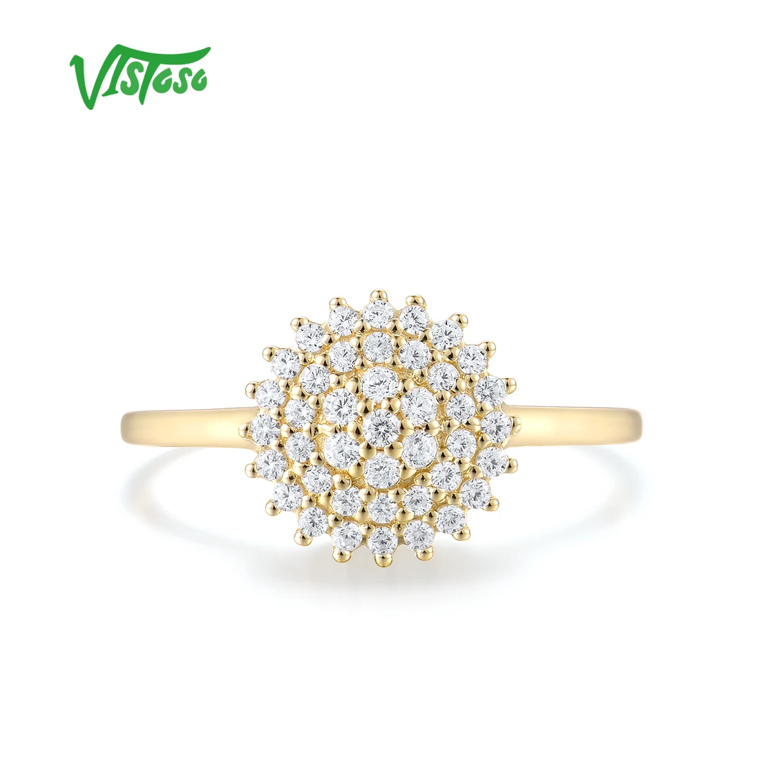 VISTOSO Gold Rings For Women Genuine 9K 375 Yellow Gold Sparkling White CZ Elegant Ring Wedding Engagement Bride Fine Jewelry