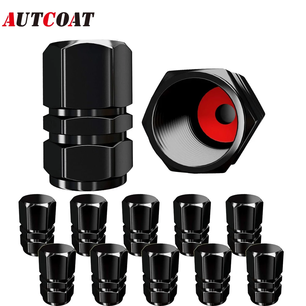 AUTCOAT Tire Valve Caps (12 Pcs) Heavy-Duty Stem Covers | Dust Proof, with O Rubber Seal | Hexagon Design