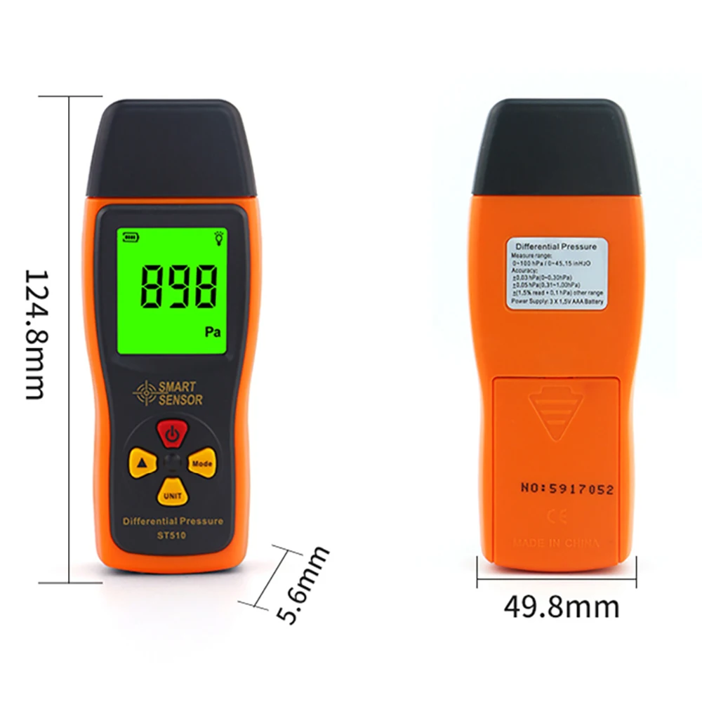 High Precision Digital Dual-port Manometer Meter Differential Air Pressure Gauges Tester 0-100 hPa/0-45.15 in H2O