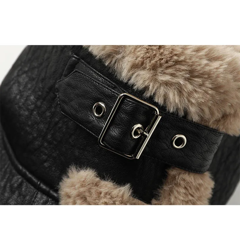 Winter Women Faux Fur Leather Jacket Imitation Mink Velvet Leather Jacket Thick Motorcycle Jackets Vintage Suede Lambswool Coats