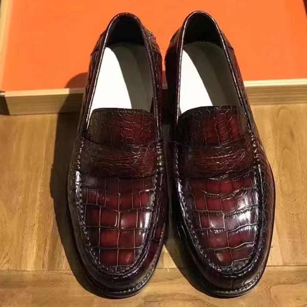 yinshang new men crocodile shoes male crocodile leather shoes men shoes leisure men casual shoes brush color wine red