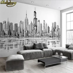 custom 3d flooring mural wall papers home decor Black and white city wallpaper for living room art tv background papel de parede
