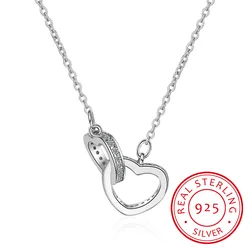 Fashion 925 Sterling Silver Necklace Pendant Rose Gold Double Heart Crystal Pendant For Women Korean Jewelry With Chain Gift