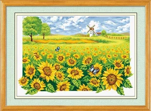 

Cross stitch Handmade 14CT Counted Canvas DIY,Cross-stitch kits,Embroidery #-Sunflower Field 74-54