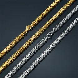4mm Punk Male Gold Silver Color Stainless Steel Byzantine Box Link Chain Necklace for Women Men Vintage Fashion Jewelry Gifts