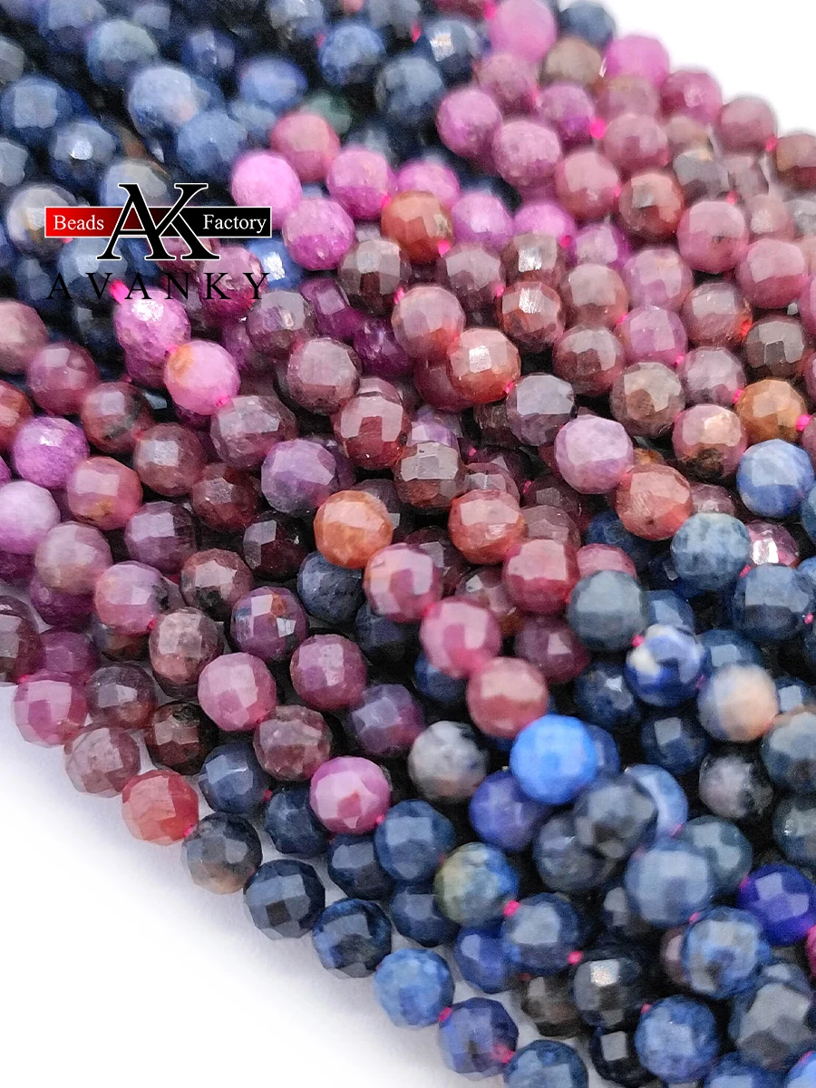 Gradient Ruby Sapphire Natural Stone Beads 2 3 4mm Faceted Cutting Loose Burned Red Blue Ruby Sapphire Beads for Jewelry Making