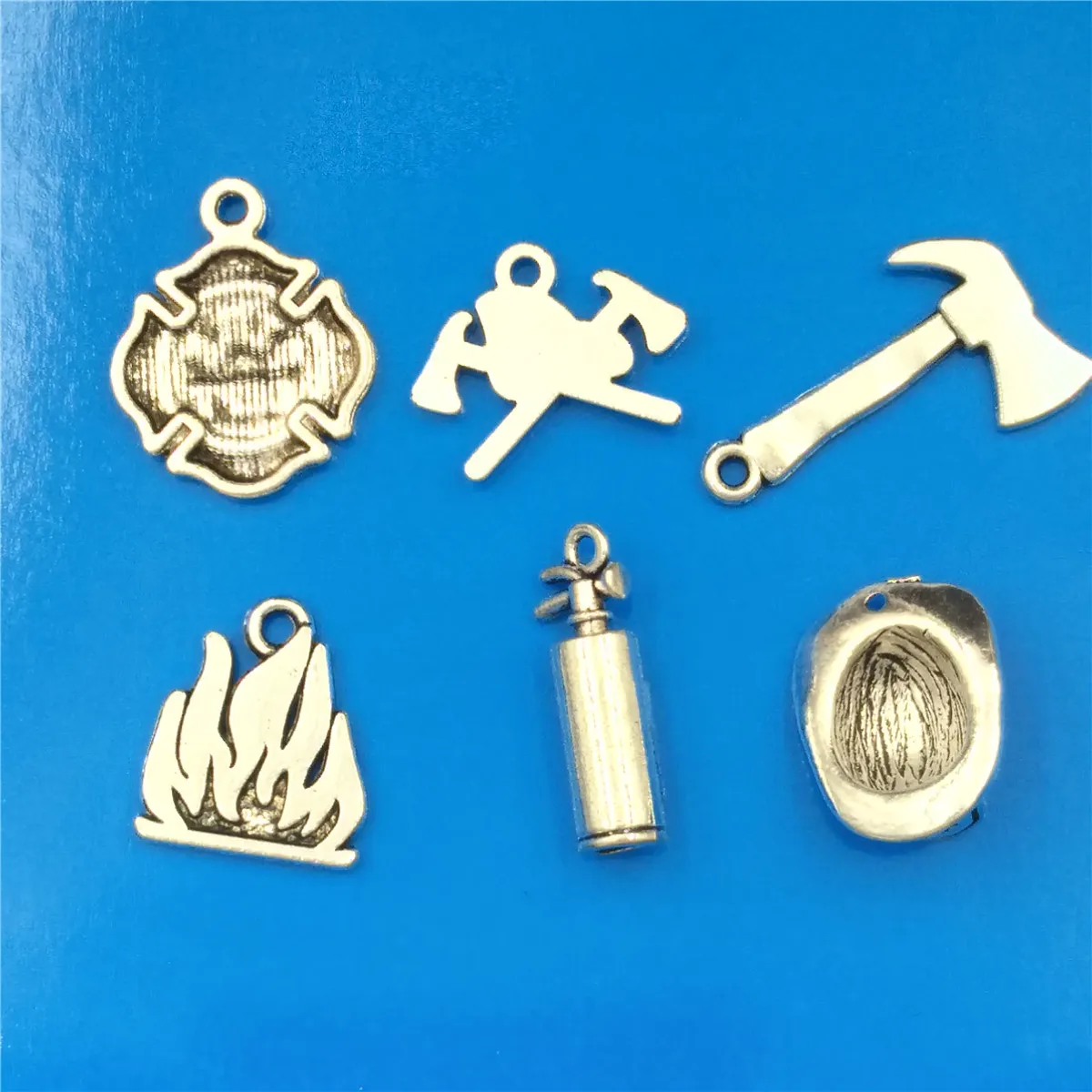 MIX 30pcs Zinc Alloy Metal Firefighter Collection Charms Antique Silver Plated Fireman Fire Dept & Extinguisher DIY Pendants