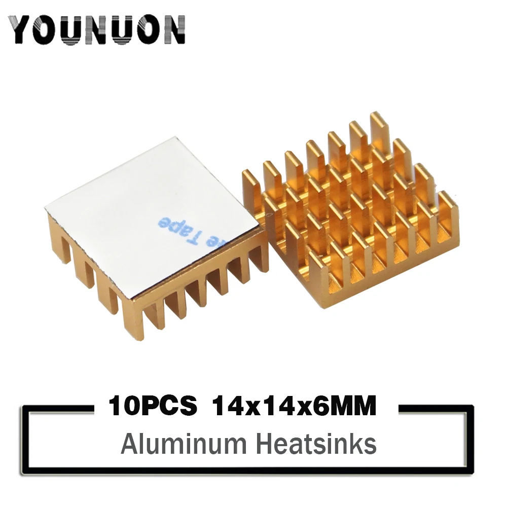 

10 шт. 14x14x6 мм Золотой Алюминий радиатора для компьютерный чип светодиодный Мощность IC транзистор