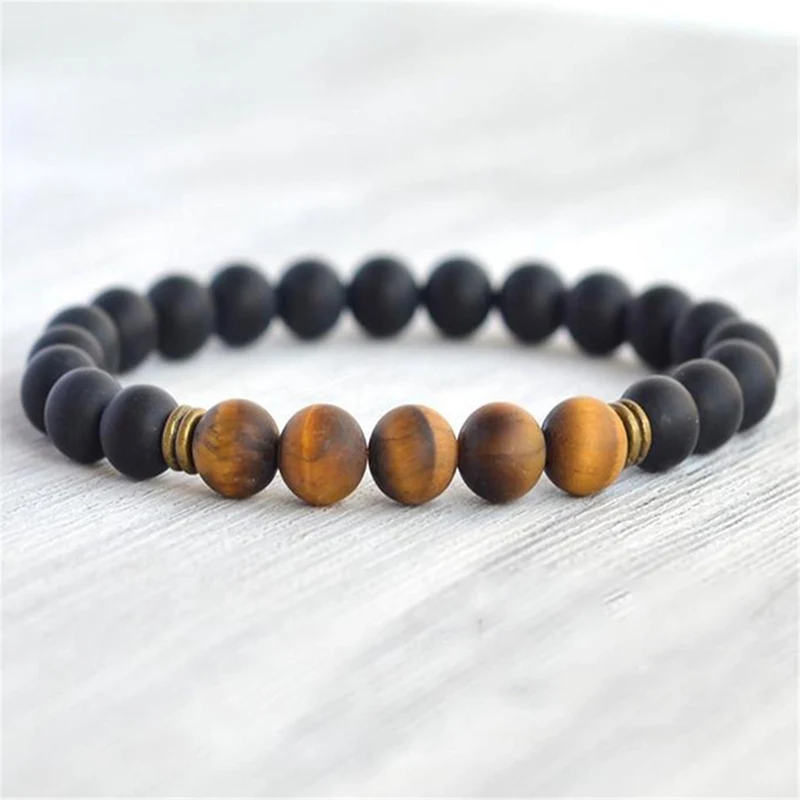 8mm Matte Black Onyx Tiger's eye Beads Handmade Mala Bracelet Religious Meditation Retro Mala Wristband Chakra Spiritua Tibetan