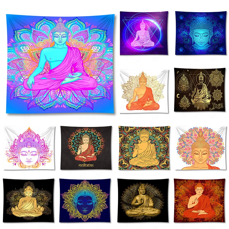 

Indian Buddha Statue Tapestry Wall Hanging Cloth Tapestries Psychedelic Yoga Carpet Home Decoration