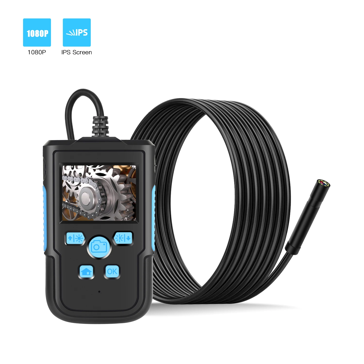 3.9mm 1080P Industrial Endoscope Camera 2.4 Inch IPS Screen Borescope Rigid Cable Waterproof LED Lights 2600mAh Battery Otoscope