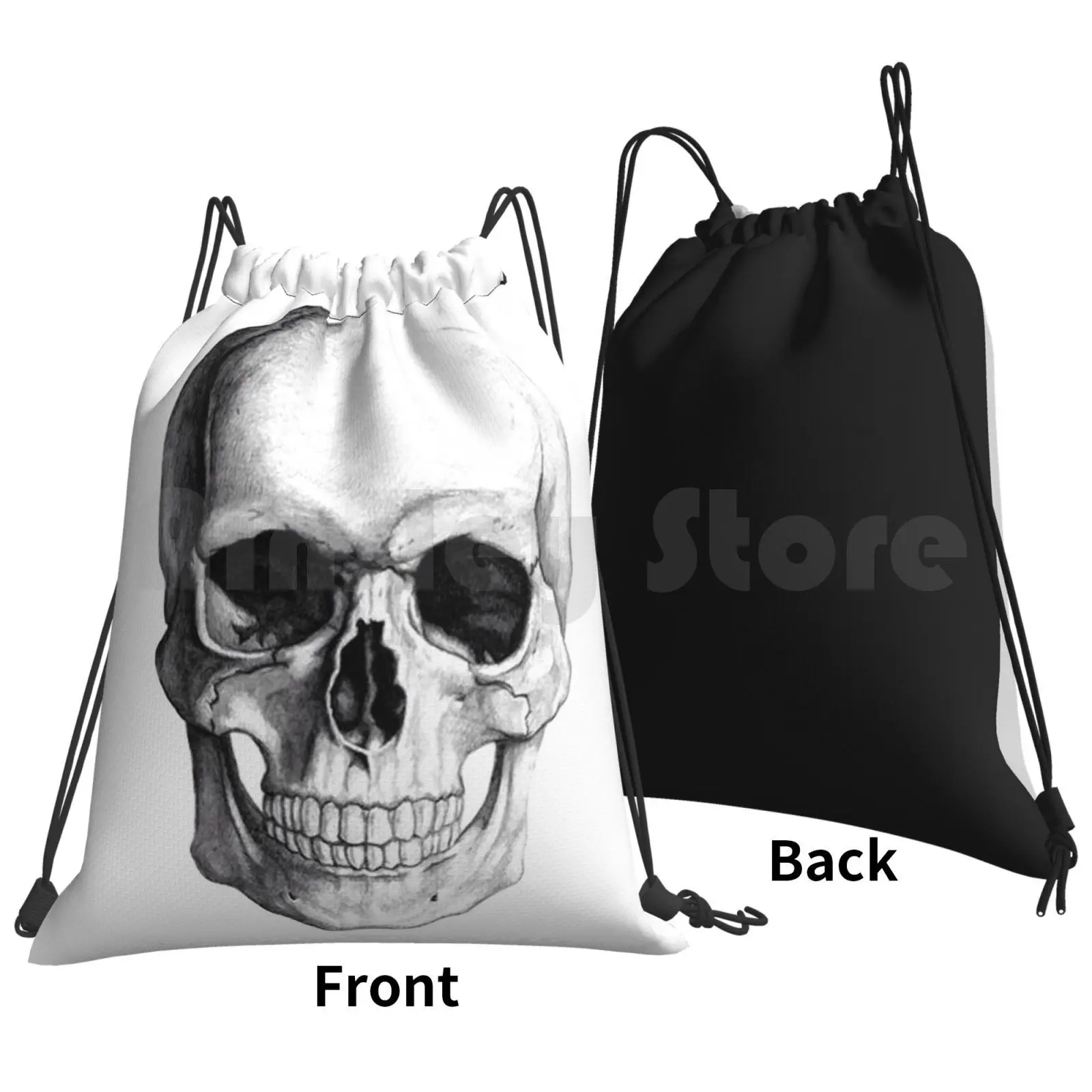 Skull Backpack Drawstring Bag Riding Climbing Gym Bag Skull All Time Low Tumblr Grunge Death Punk Soft Grunge Pencil Sketch