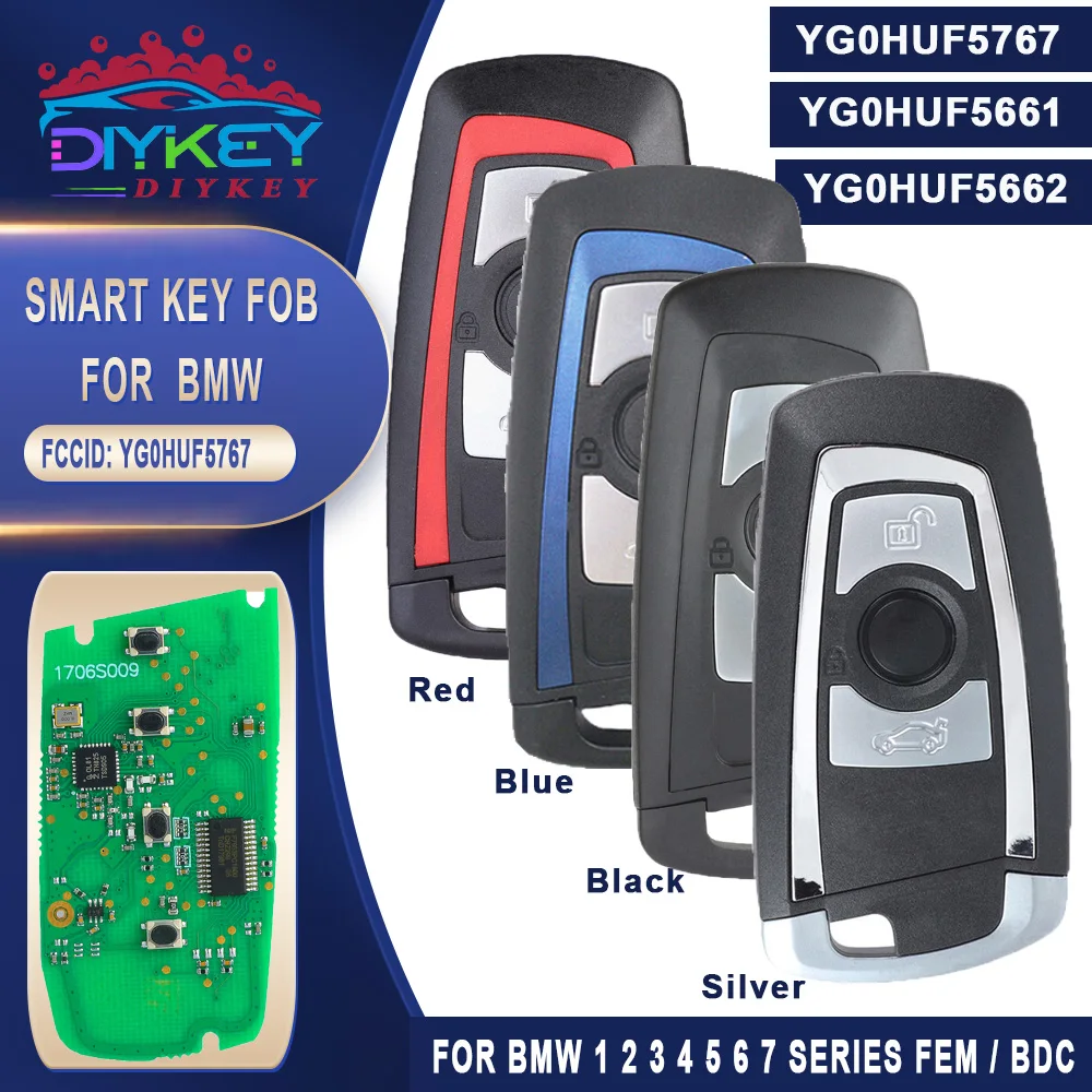 

DIYKEY YG0HUF5767 YG0HUF5661 YG0HUF5662 315/434/868MHz Smart Remote Key for BMW 1 2 3 4 5 6 7 Series FEM / BDC CAS4 CAS4+ X3 M2