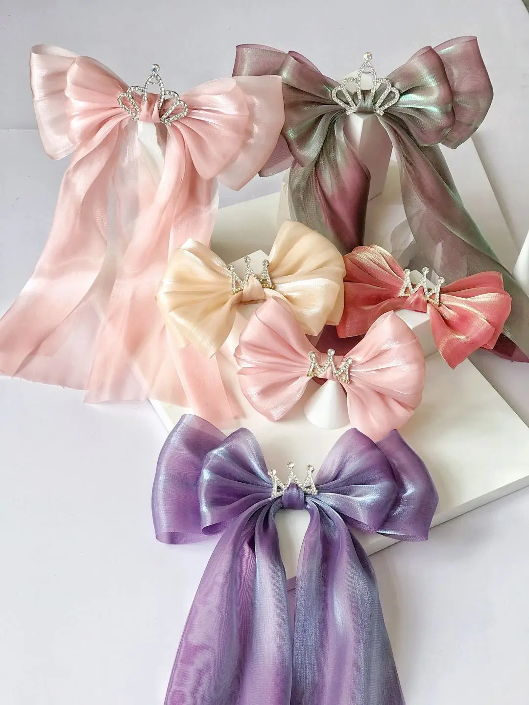 Seersucker Chiffon Ribbon Tulle DIY 8cm 12cm Mermaid Pearl Luster Gradient Organza Gauze Hair Accessories Band Bow Material リボン