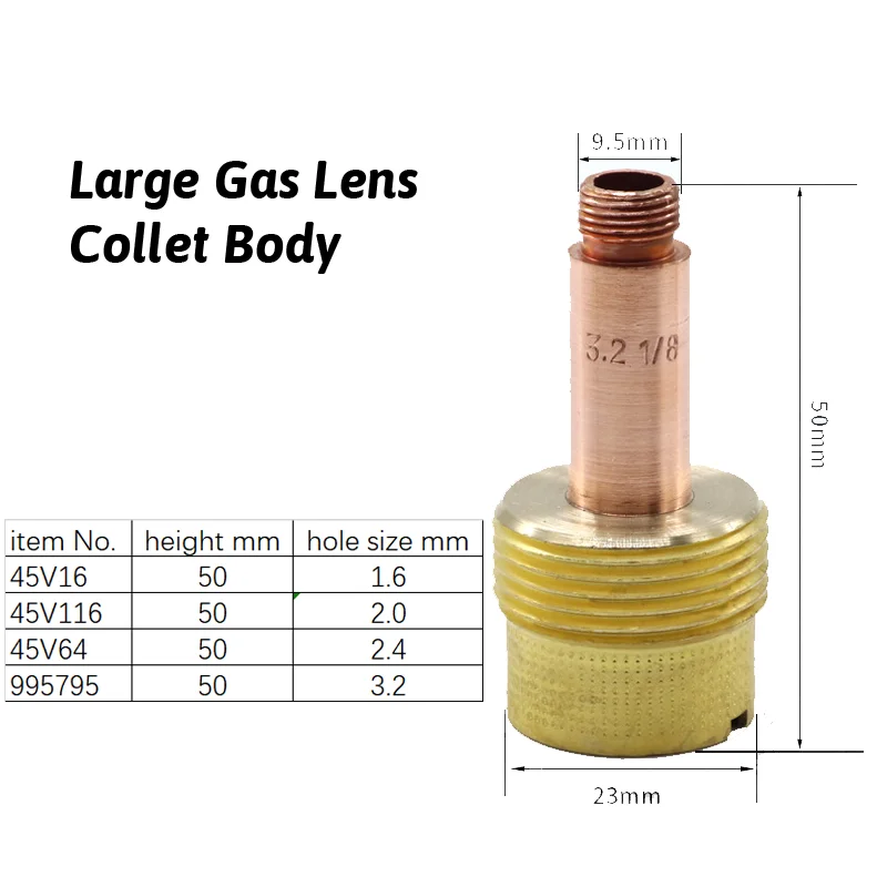 45V series Large Gas Lens Collet Body for wp17 wp18 wp26 1.6mm 2.0 mm 2.4mm 3.2mm collet body tig welding accessories