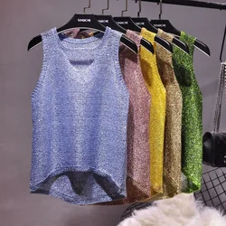 Tops Women 2024 Womens Fashion Korean Tank Top Heart Cut Out Top Sexy Hollow Out Bright Piece of Knitting Condole Belt Vest