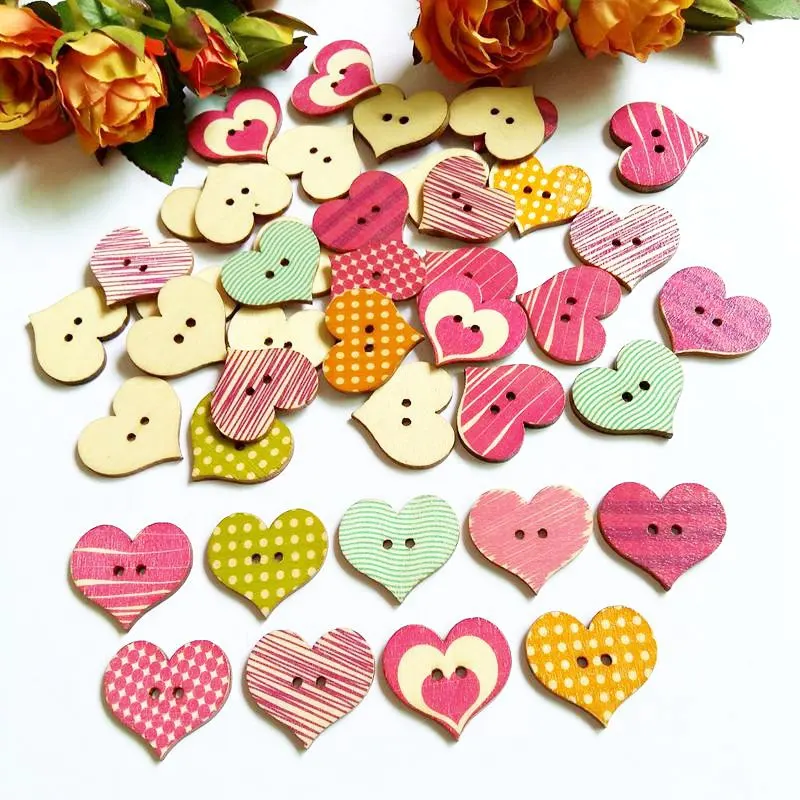 50pcs/lot heart Buttons Supplies Handmade Scrapbooking  for sewing accessories 2 Holes 23*25mm