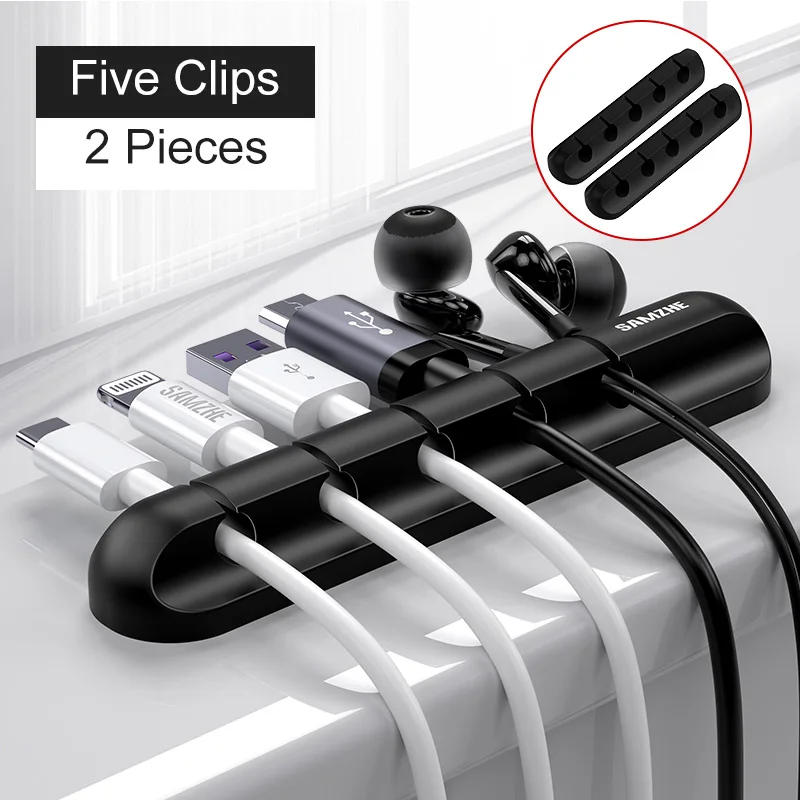 Samzhe 2 Stks/set Kabelwinder 5 Clips Usb Organizer Bureau Kabelhouder Voor Muis Hoofdtelefoon Oplader In Kantoor Thuis
