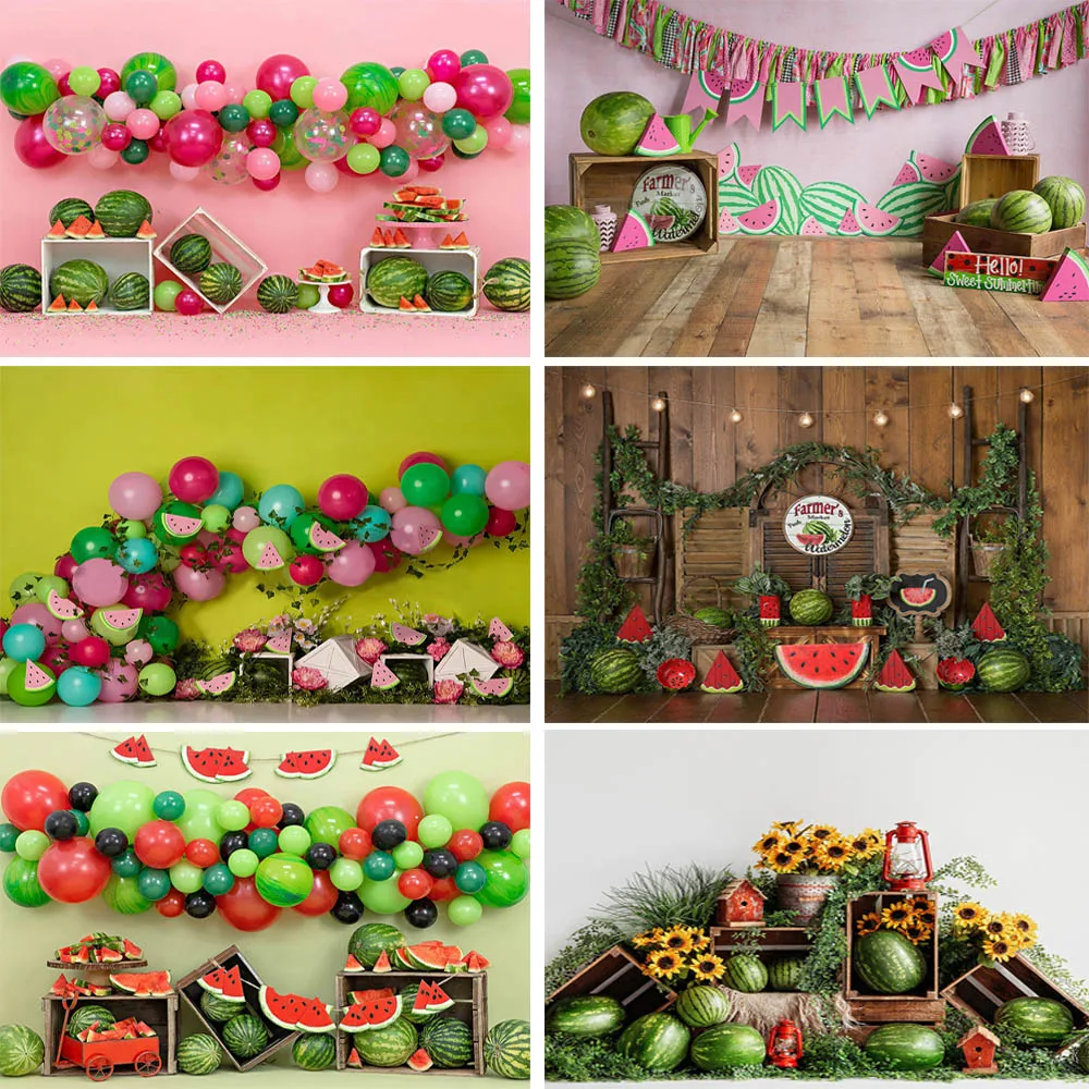 

Watermelon Balloons Kids Backdrop Cake Smash 1st Birthday Decor Newborn Spring Green Wall Background Newborn Photo Studio Props