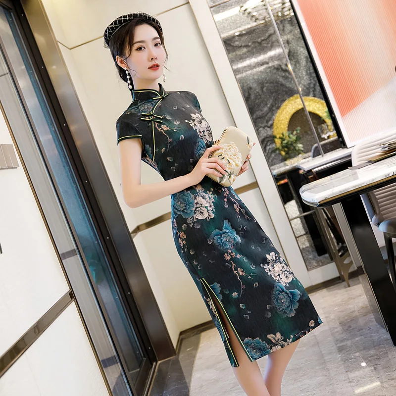 Dünnes Kleid Frauen 2020 Frühjahr Und Sommer Frauen Mittleren Alters Und Ältere Täglichen Verbesserung Elegante Cheongsam Moderne Qipao