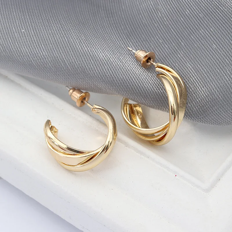 Spiral Multilayer Round Hoop Earrings for Women Fashion Cross Twist C-Shaped Simple Smooth Metal Small Earrings Jewelry Gift